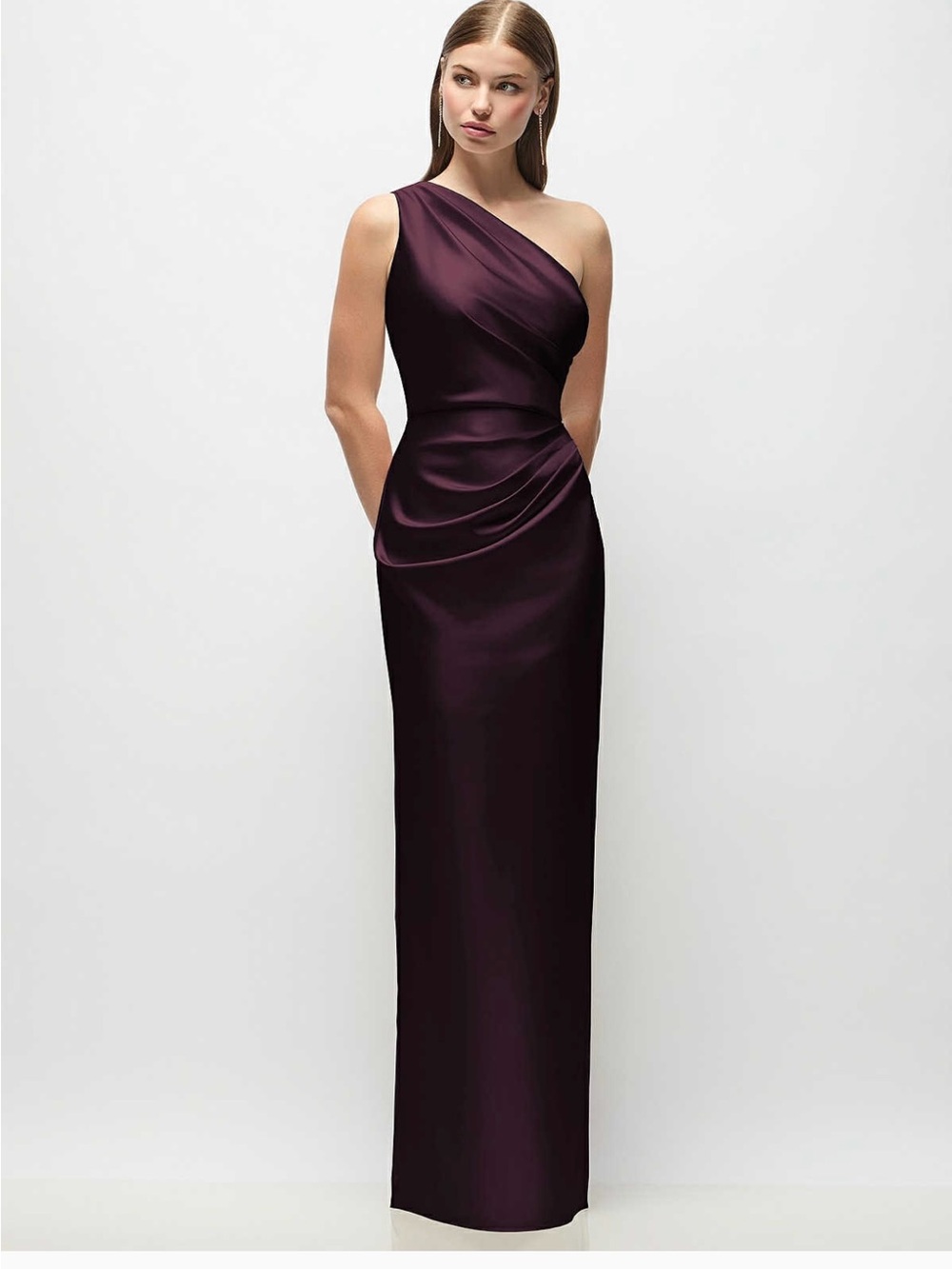 Dessy One-Shoulder Sheath Evening Dress in Deep Plum-NWT